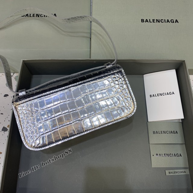 Balenciaga專櫃爆款大號鱷魚銀肩背包 巴黎世家新款Gossip bag斜挎包 fyj1303